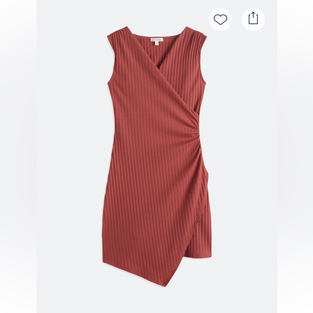 Asymmetrical Ribbed Wrap Dress with Side Ruching